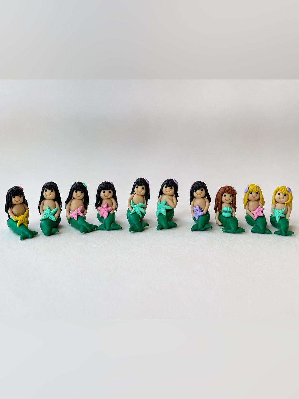 Lot of 10 Signed LA 2001 Handmade Polymer Clay Miniature Mermaid Figurines OOAK